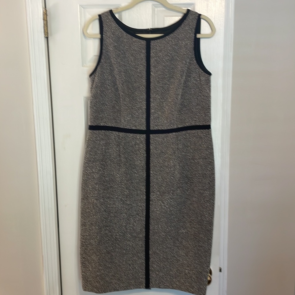 Kasper Separates Black and White Herringbone Tweed Dress